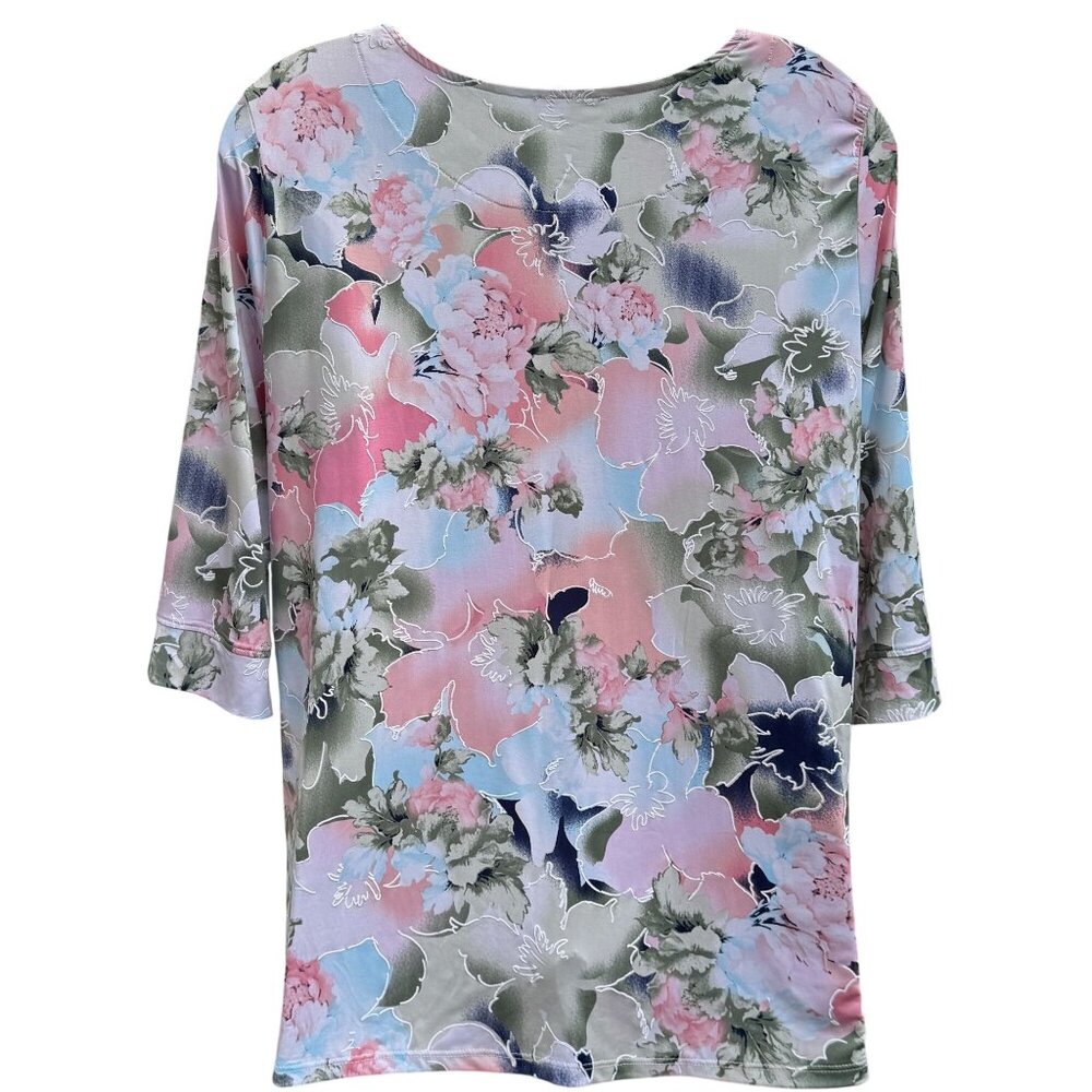 N Touch Embossed Floral Pullover Top Womens 1X Multicolor 3/4 Sleeve Loose Fit - Picture 2 of 14